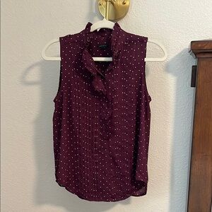 Ann Taylor Burgundy Sleeveless Ruffle Blouse